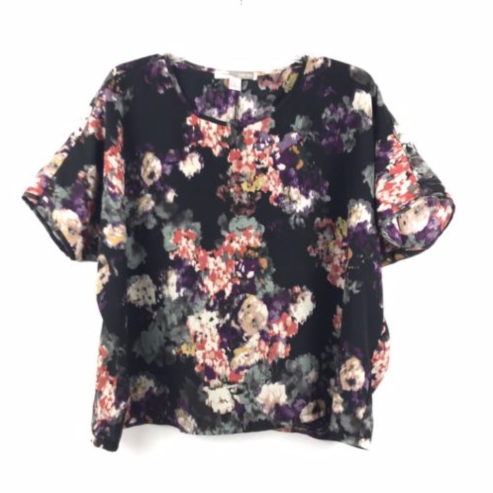 Forever 21 Floral Print Short Sleeve Polyester Top